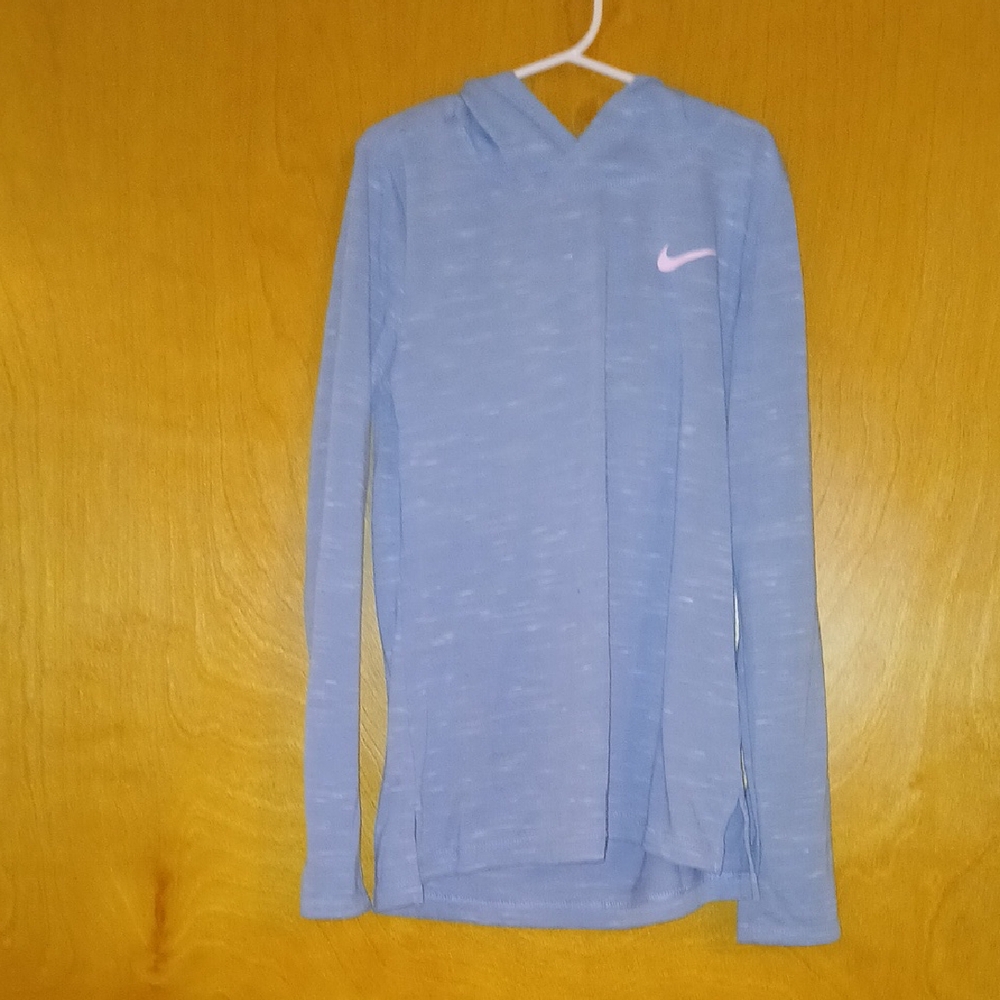 Girls' Nike Light Gray Hoodie with Pink Logo